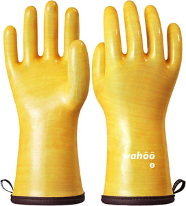 Wahoo Liquid Silicone Smoker Oven Gloves, Food-Contact Grade, Heat Resistant Gloves for Cooking, Grilling, Baking, Yellow, M/8