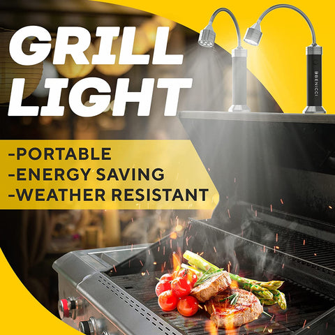 Image of Flexible LED BBQ Grill Lights Set of 2 - the Perfect Grilling Accessories Light with 360-Degree Magnetic Base and Gooseneck - 100% Portable Weatherproof Outdoor Lamp W/ 6 Batteries Included
