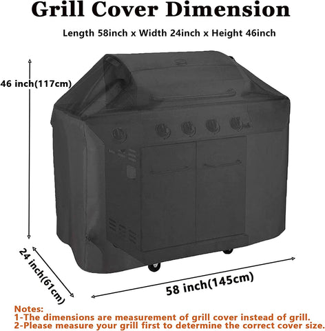Image of Grill Cover, BBQ Cover 58 Inch,Waterproof BBQ Grill Cover,Uv Resistant Gas Grill Cover,Durable and Convenient,Rip Resistant,Black Barbecue Grill Covers,Fits Grills of Weber,Brinkmann,Char-Broil Etc