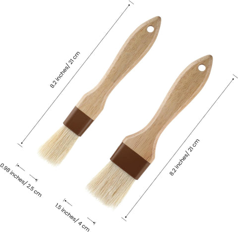 Image of 2 Pcs BBQ Brushes for Sauce Basting Brush Pastry Brush for Baking Boar Bristles and Lacquered Wooden Handle for Basting Cooking Brush Food Brush Oil Brush Baking Tool Kitchen Brushes for Cooking