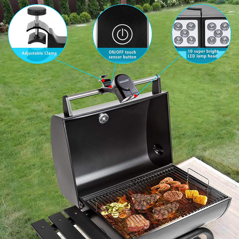 Image of Grill Light,  BBQ Lights for Grill with 10 Super Bright LED Lights, Adjustable Handle with 360 Degree Rotation, round & Square Bars Light on Any BBQ Pit, Grill Lights for Cooking and Outdoor Use