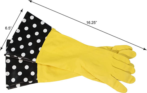 Glam Reusable Latex Dishwashing Gloves for Kitchen or Cleaning, One Size, Yellow, 3 Pairs