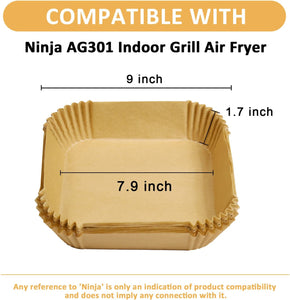 Air Fryer Disposable Paper Liner for Ninja AG301 Air Fryer, 100 Pcs Non-Stick Disposable Air Fryer Parchment Paper Pads Air Fryer Liners for Ninja AG301 Indoor Grill Air Fryer