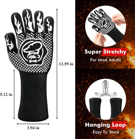 Image of High Heat Resistant BBQ Gloves for Barbecue, Cooking, Baking, Cutting, Pizza Oven, Camping - Non-Slip Kitchen Oven Mitts - Grill Accessories with Anti-Slip Coating EN407 Lab Certified