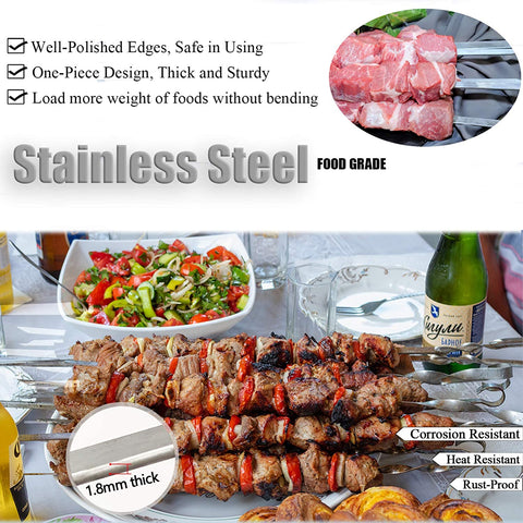 Image of Metal Skewers for Grilling 12 Inch - 12 Pack Skewers for Kabobs, BBQ Skewers, Shish Kabob Skewers, Flat Stainless Steel Barbecue Skewers Grill Stick Set for Meat, Chicken, Shrimp, Fruit, Vegetables