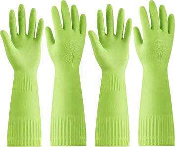 Rubber-Gloves Dishwashing Gloves for Cleaning-Kitchen - 2 Pairs Long Household Cleaning Gloves for Washing Dishes