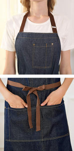 Blue Adjustable Denim Jean Kitchen Apron with 5 Pockets for Women Men Optimized Upgrade(Denim)