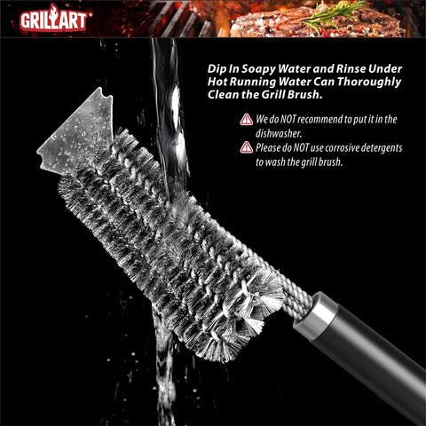 Image of Grill Brush and Scraper with Deluxe Handle, Safe Wire Grill Brush BBQ Cleaning Brush Grill Grate Cleaner for Gas Infrared Charcoal Porcelain Grills, BR-8529