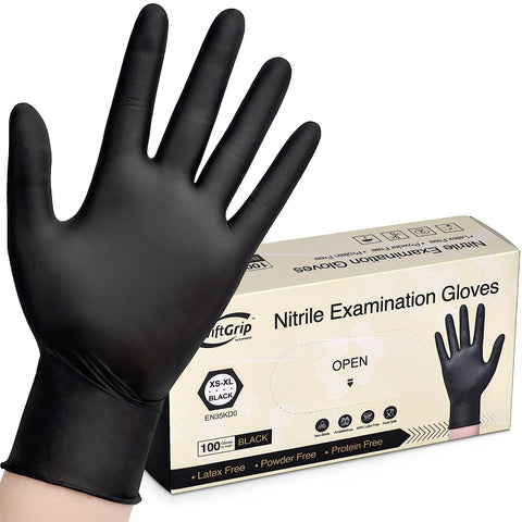 Image of Disposable Nitrile Exam Gloves, 3-Mil, Black Nitrile Gloves Disposable Latex Free for Medical, Cooking & Esthetician, Food-Safe Rubber Gloves, Powder Free, Non-Sterile, 100-Ct Box (Medium)