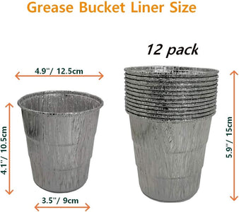 Drip Grease Bucket and 12-Pack Liners for Traeger 20/22/34 Series, Pit Boss Etc Pellet Grill Smoker (Black 12)