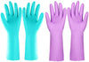 Reusable Dishwashing Cleaning Gloves with Latex Free, Cotton Lining,Kitchen Gloves 2 Pairs,Purple+Blue
