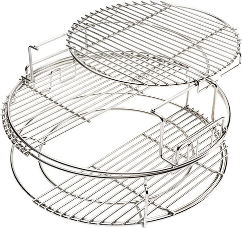 Image of BBQ Expander Rack Kit, Big Green Egg Grill Accessories Large - Includes 2-Piece Multi-Function Rack, 1-Piece Conveggtor Basket, 2 Half-Moon Grids, Heavy-Duty Stainless