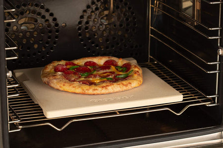 Pizza Stone Baking & Grilling Stone, Perfect for Oven, BBQ and Grill. Innovative Double - Faced Built - in 4 Handles Design (12" X 12" X 0.6" Rectangular)
