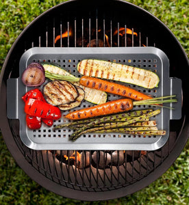 COOK TIME Grill Pan Set of 2, BBQ Grill Topper for Outdoor Grill, Stainless Steel Grilling Baskets with Holes and Handles, Perforated Food Tray Barbecue Accessories for Vegetable, Fish, Meat, Seafood