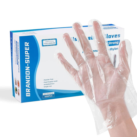 Image of Food Prep Gloves Plastic Food Safe Gloves, Food Handling, One Size Fits Most Poly 500Ct Clear 500 Count (Pack of 1)