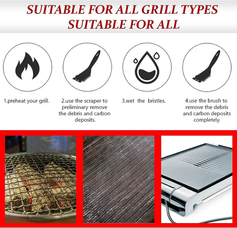 Image of 2 Pieces 8 Inch Grill Brush and Scraper Stainless Steel Wire Grill Brush Extra Strong BBQ Cleaner Accessories Heavy Duty Barbecue Grill Cleaning Brush Grill Grate Brush Cleaner