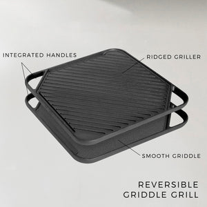 10 Inch Cast Iron Griddle for Gas Grill, Cast Iron Griddle Pan for Stove Top, Reversible Cast Iron Griddle for Grill