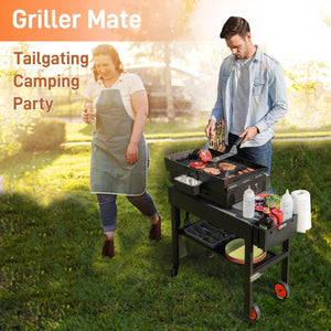 Outdoor Portable Grill Table Stand - Folding Prep Stand for 17" or 22" Blackstone Griddle, Large Space Blackstone Table with Wheels, Pizza Oven Cart for Ninja, Patio Grilling Backyard BBQ Grill Cart.