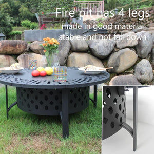 Outvue 36 Inch Fire Pit with 2 Grills, Wood Burning Fire Pits for outside with Lid, Poker and round Waterproof Cover, BBQ& Outdoor Firepit & round Metal Table 3 in 1 for Patio, Picnic, Party (36 Inch)