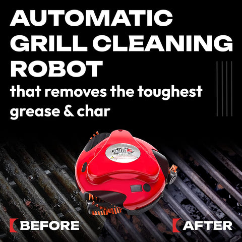 Image of Grill Cleaning Robot with BBQ Grill Cleaner and Grill Brushes (Red)