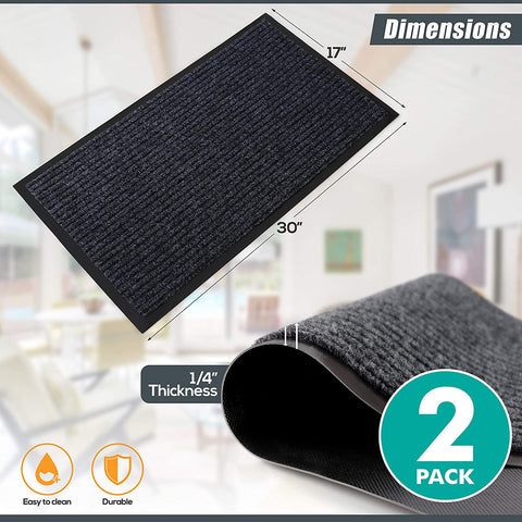 Image of Sierra Concepts Front Door Mat Welcome Mats 2-Pack - Entryway Mats for Shoe Scraper, Ideal for inside outside Home High Traffic Area, Steel Gray 30 Inch X 17 Inch