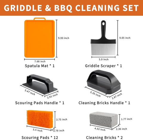 Image of Griddle Cleaning Kit for Blackstone 18Pcs - Grill Cleaning Kit with Scraper, Heat-Resistant Silicone Spatula Mat with Hanger, Cleaning Brick, Scouring Pads| Easy Cleaning on Hot or Cold Surfaces