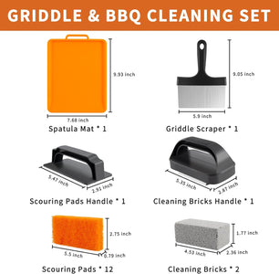 Griddle Cleaning Kit for Blackstone 18Pcs - Grill Cleaning Kit with Scraper, Heat-Resistant Silicone Spatula Mat with Hanger, Cleaning Brick, Scouring Pads| Easy Cleaning on Hot or Cold Surfaces