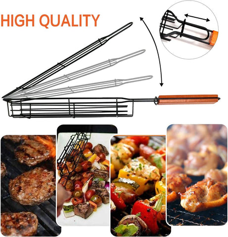 Image of Portable Grilling Baskets - Set of 4 Companion Nonstick Kabob Grilling Baskets for Outdoor Grill - Kabobs and Loose Veggies，Fruits，Vegetable，Onion，Fish，Chicken and Meat Grill Baskets (Basket-4B)