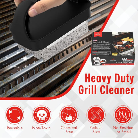Image of Griddle Cleaning Kit for Blackstone, Flat Top Grill Cleaning Kit with Grill Stone, Griddle Scraper & Griddle Brush with Handle - Easy to Remove Stain(10 PCS)