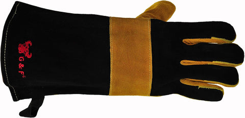 Image of 14.5" Long Premium Leather Gloves, BBQ Gloves, Grill and Fireplace Gloves, Cotton Lining with Kevlar Stitch, Heat Resistant Gloves, Animal Handling Gloves, Bite-Proof Gloves
