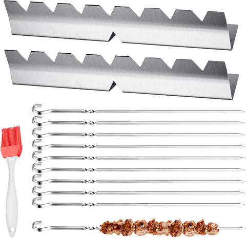 Image of Mifoci 2 Pcs 14.8 Inch Kebob Rack with 10 Pcs 13.2 Inch Kabob Skewers Grill Racks and BBQ Metal Skewers for Kabobs Stainless Steel Kabob Sticks with Silicone Basting Brush for Grilling Meat Chicken