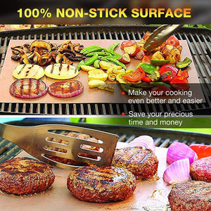 Grill Mats for Outdoor Grill BBQ Grill Mat Set of 3 Nonstick Copper Grill Mat Heavy Duty Reusable Barbecue Grill Sheets BBQ Accessories Grill Tools Works on Electric Grill Gas Charcoal RV Camping