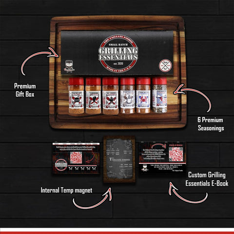 Image of THE TAILGATE FOODIE Rare Pitmaster Gourmet Seasonings | 8 Pc Grill Essentials Gift Set | 6 Secret Competition BBQ Spice Blends for Ribs, Pork, Brisket, Chicken, Fish, Steak **Great Christmas Gift**