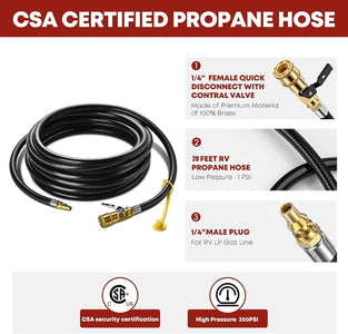20 FT Quick Connect Propane Hose for RV to Grill, RV Propane Quick Connect Hose, Quick Disconnect Propane Hose Extension with 1/4"Safety Shutoff Valve for Grills, Griddles, Stove, Heater