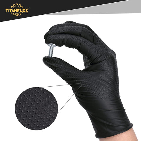Image of Thor Grip Heavy Duty Black Industrial Nitrile Gloves with Raised Diamond Texture, 8-Mil, Latex Free, 100-Ct Box