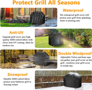 Aoretic Grill Cover, 58Inch BBQ Gas Grill Cover, Waterproof,Anti-Uv Material with Hook-And-Loop and Adjustable Rope for Weber Char-Broil Monument, Brinkmann Dyna-Glo Nexgrill Megamaster MASTERCOOK