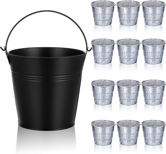 Drip Grease Bucket Can with 12 Pieces Disposable Foil Liners Grills Bucket Liners Wood Pellet Grills Replacement for Camp Wood Pellet Grill BBQ Accessories (Black)