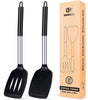 Pack of 2 Silicone Solid Turner,Non Stick Slotted Kitchen Spatulas,High Heat Resistant BPA Free Cooking Utensils,Ideal Cookware for Fish,Eggs,Pancakes (Black)