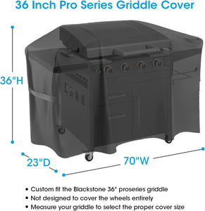 Griddle Grill Cover for Blackstone 36 Inch Proseries Grill, Waterproof Flat Top Grill Cover with Sealed Seam, Heavy Duty Large Grill Cover 70 Inch, Compare to Blackstone 5005, 5482, Black