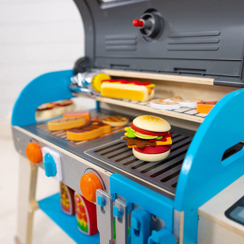 Image of Melissa & Doug Wooden Deluxe Barbecue Grill, Smoker and Pizza Oven Play Food Toy for Pretend Play Cooking for Kids