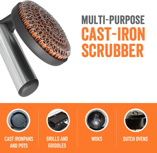™ Cast Iron Skillet Cleaner the Cast Iron Scrubber and Grill Brush - Perfect for Cleaning Cast Iron Cookware - Grills and Griddles - Built with Welded Stainless Steel Rings