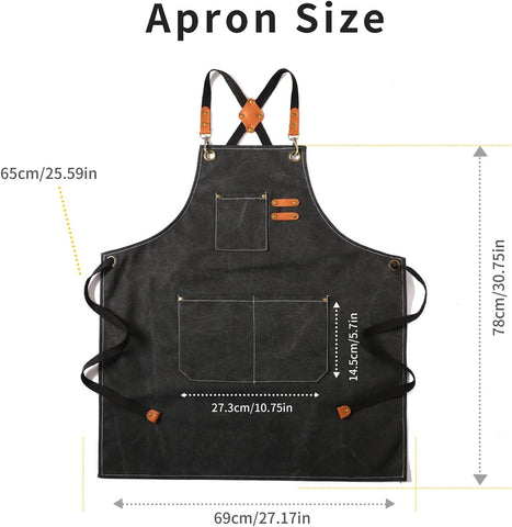 Image of Canvas Cross Back Chef Cotton Aprons for Men Women with Large Pockets