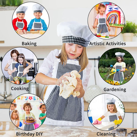 Image of Matching Apron for Kids and Mom, Women Child Kitchen Apron Set with Chef Hat for Cooking Baking BBQ