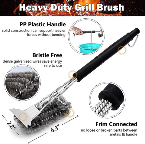 Image of Grill Brush 2 PCS, Hasteel 17.5” & 16.5” Safe BBQ Grill Brush and Scraper, BBQ Accessories Cleaner with Wire Bristle Free Perfect for Gas Grill/Charbroil/Steel Cooking Grates, Grill Cleaning Gift