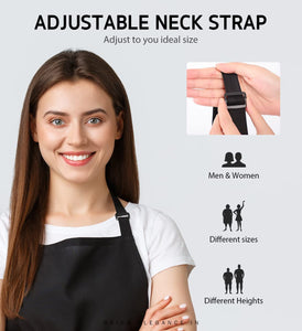 2 Pack Adjustable Bib Apron Waterdrop Resistant with 2 Pockets Cooking Kitchen Aprons for Women Men Chef, Black