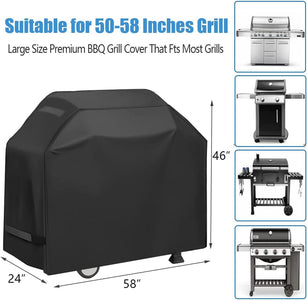 Grill Cover, Waterproof BBQ Grill Cover, 58 Inch Rip-Proof and Anti-Uv Barbecue Gas Grill Cover Compatible for Weber Char-Broil Nexgrill Grills and More