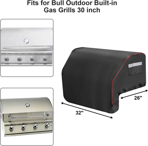 Image of Built–In Grill Cover for Bull 45005, Built in Gas Grills 32 Inch BBQ Grill Top Cover for Bull Lonestar 4 Burner Bull Built in Bill Outlaw, Outdoor 87048 Smoker Waterproof Griddle Cover with Handle