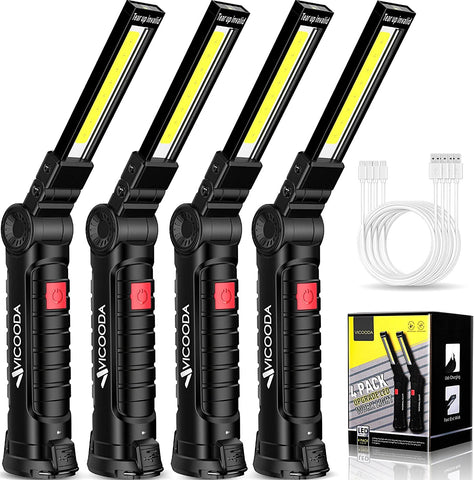 Image of 4 Pack Flashlights, LED Work Light, USB C Rechargeable Work Light with Magnetic Base and Hanging Hook, 360°Rotate 5 Modes Flashlights for Car Engines Repair, Emergency and All Tight Spots (4 Pack)