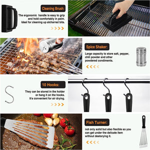 Griddle Accessories Kit, 30PCS Flat Top Grill Accessories Kit for Blackstone and Camp Chef, Stainless Steel Griddle Grill Tools with Enlarged Spatulas, Scraper, Tongs, Carrying Bag for Outdoor BBQ