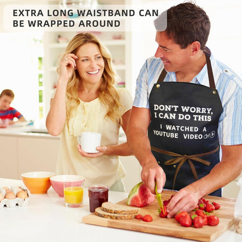 Image of Cooking Chef Apron for Men, Funny Apron Gifts for Men with 3 Pockets Adjustable Neck Strap Grilling Kitchen BBQ Dad Apron-Birthday Christmas Gifts for Dad, Mom, Husband, Friends, Boyfriend